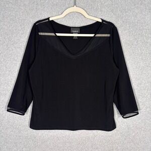 Clara S Mesh Insert‎ Top Large Blouse Ponte Crepe Knit Whimsigoth 90s Y2K Career